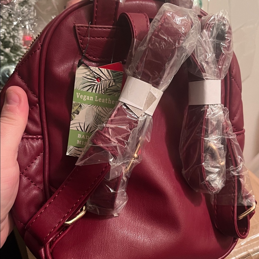 Burgundy Quilted Mini Backpack with Gold Studs, NWT - Picture 3 of 4